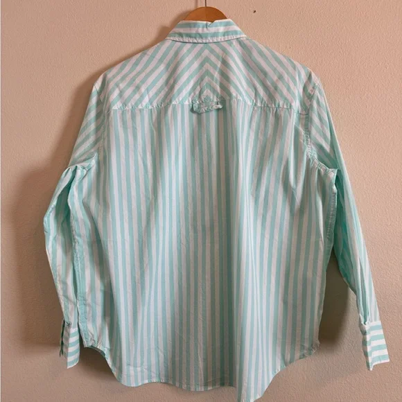 AYR Womens The Deep End Mint Green Striped Button Up Shirt Top - Picture 7 of 16